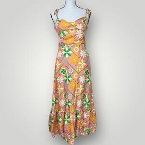 Kenny Flowers Dress Womens Small Pink Floral Maxi 100% Silk Colorful Resort Wear